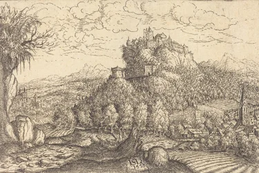 Táj kastéllyal a központban, 1553.