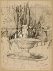 Szökőkút Puttival a Villa Borghese kertjében