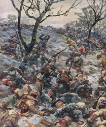 A francia arcvonal összeomlása, a The Illustrated History of the World War 1914-1915 pubból. az Union Berlagsefellfchaft