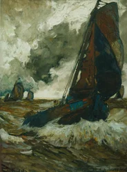 Palackozók a szél előtt a viharos Zuiderzee-n (gouache, papír)