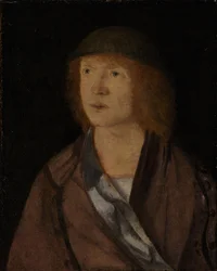 Fiatal férfi portréja, hátoldalon Girlandot készítő lány, kb. 1508.