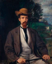 "Önarckép sárga kalappal" (Önarckép sárga kalappal) Hans von Marees (1837-1887) festménye Mérete 97x80 cm Olaj, vászon 1874 Staatliche Museen, Berlin