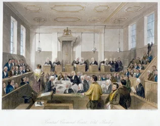 Az Old Bailey-i Központi Büntetőbíróságon belül, bírósági üléssel, City of London, 1840