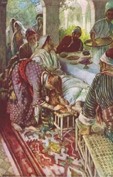 Krisztus a farizeusok házában, illusztráció: Harold Copping Pictures: The Crown Series, 1920-as évek (színes litó)