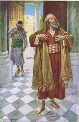 A farizeus és a vámszedő, illusztráció a Harold Copping Pictures: The Crown Series című kiadványból, kb. az 1920-as évek