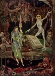 "Gondolkozik, millió bolond a kórusban / tombolnak és nem fáradnak el", Goethe illusztrációja a Faustból, John Anster fordítása