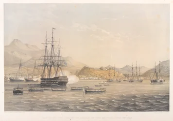 Csusan szigetének britek általi elfoglalása, 1840. július 5. (színes litográfia)