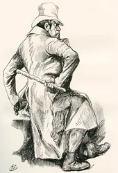 Bill Sikes. Harry Furniss illusztrációja Charles Dickens Oliver Twist című regényéhez, a The Testimonial Editionból, 1910-ben.