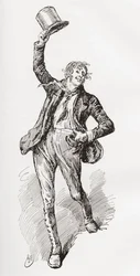 Mark Tapley. Harry Furniss illusztrációja Charles Dickens Martin Chuzzlewit című regényéhez, a The Testimonial Editionból, 1910-ben.