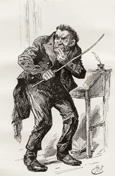 Mr. Squeers. Harry Furniss illusztrációja a Nicholas Nickleby című Charles Dickens-regényhez, a The Testimonial Editionból, 1910-ben.