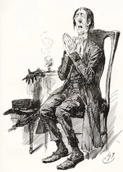 Stiggins. Harry Furniss illusztrációja Charles Dickens Pickwick-papírok című regényéhez, a The Testimonial Editionból, 1910-ben.