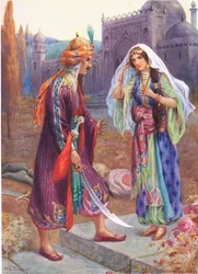 Codadad megöli a fekete óriást, illusztráció Rose Yeatman Woolf „Gyermektörténetek az Ezeregyéjszakából” című művéből, 1920 körül