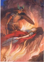 "Sigurd és Brynhild" a "The Sword of the Volsungs"-ból, illusztrálva a Raphael Tuck által kiadott "Children