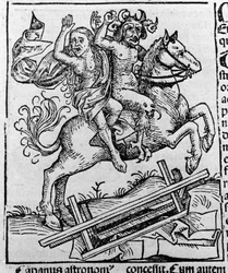 A király, a boszorkány és a Berkeley varangy, Malmesbury William „” A démonok által a koporsóból exhumált Berkeley boszorkány ábrázolása”” Hartmann Schedel metszet „” Liber chronicarum”” Nürnberg 1493