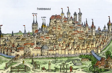 Nürnberg városának látképe, Németország