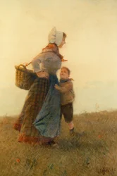 Nő és gyermek (akvarell)