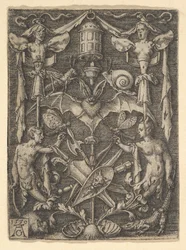 Egy kandeláber groteszk terv denevérrel a közepén, 1550.