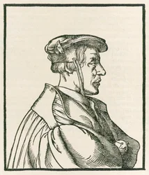 Heinrich Cornelius Agrippa von Nettesheim (1486-1535) címoldali metszete az 1533-ban megjelent De occulta philosophia libri tres-ből.