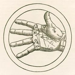 A tenyérjóslás keze, metszet Heinrich Cornelius Agrippa von Nettesheim (1486-1535) De occulta philosophia libri tres (Három könyv az okkult filozófiáról) című, 1533-ban megjelent művéből.