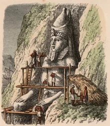 Az ókori Egyiptom: Az Abu Simbel-templom szobrának faragása, 1866