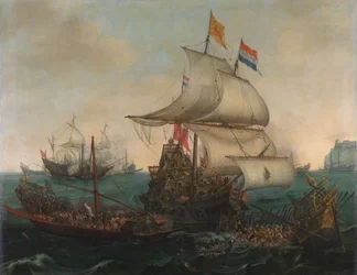 Holland hajók spanyol gályákat támadnak az angol partoknál
