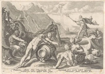 Neptunusz megparancsolja a folyó isteneinek, hogy okozzanak árvizet Ovidius metamorfózisai (sorozat címe)