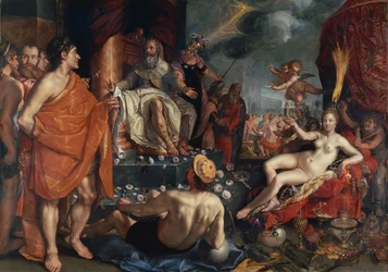 Hermész bemutatja Pandorát Epimétheusz királynak, 1611