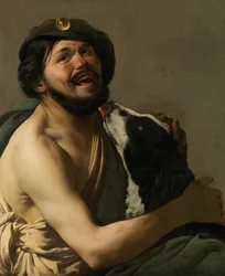 Egy nevető bravó Diogenész kutyájával, 1628.