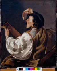 egy énekes, aki elkíséri magát a lanthoz, azt is mondja: lantos Hendrick ter Brugghen (vagy Terbrugghen) festménye