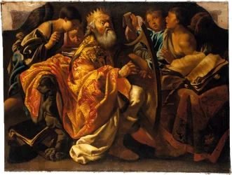 Dávid király hárfán játszik