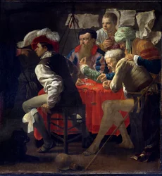 Szent Máté hivatása A Kafarnaumot elhagyó Jézus találkozik Mátéval, és megkéri, hogy kövesse őt. Ez felemelkedik és követi őt. Részlet. Hendrik Brugghen Ter (1588-1629) festménye (ec.holl.) 17. századi Le Havre, Szépművészeti Múzeum.