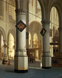 Die Oudekerk (régi templom) látképe Delftben (festmény