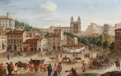 Róma, Santa Trinita dei Monti és a Piazza di Spagna (olaj, réz)