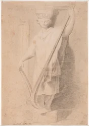 Caryatid ekével. Tanulmány egy figurának a lábazaton a "Stanza d