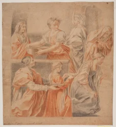 Studie efter Guido Renis freske i Chapel of the Anunciation, Palazzo Quirinale, Rom. (Marias fødsel, venstre side)