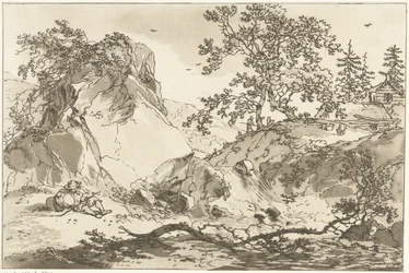 Heuvelachtig landschap met een rustende man Tizenkét terv azoknak a használatára számolva, akik tájrajzot tanulnak (sorozat címe)