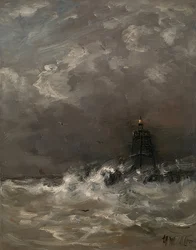 Világítótorony megtörő hullámokban. 1900-07 körül
