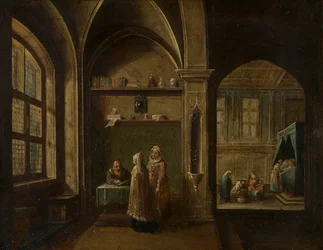 Reneszánsz belső figurákkal: Szent János születése, 1600-49 körül (olaj, réz)