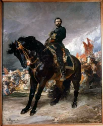 Szeptemberi forradalom (Gloriosa): „” Juan Prim tábornok (1843-1871) Madrid előtt lovagol a spanyol forradalom felkelőinek élén október 8-án