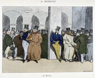 A párizsi tőzsde üzletemberei - Henri Monnier rajza, 19. század eleje