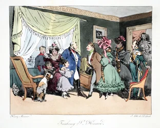 Faubourg St. Honoré, illusztráció Henri Monnier „Six Quartiers de Paris” című művéből, litografálta F.S. Delpech, kocsma. Párizs, 1828 körül (kézzel színezett litó)