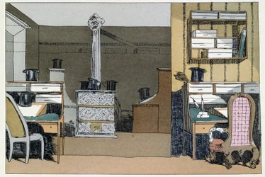 Két óra: séta a minisztérium belsejében, kalapok helyettesítik a hiányzót – Henri Monnier „Adminisztratív szokásaiban”