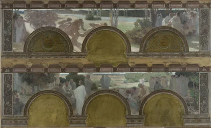 A párizsi Hôtel de Ville de Paris északi bejárati szalonjának vázlata: testmozgás, szellemi gyakorlatok