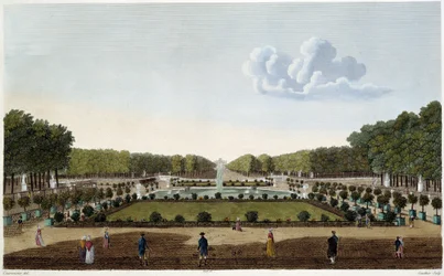 A Le Jardin du Luxembourg a Palais teraszáról nézve. Courvoisier metszet