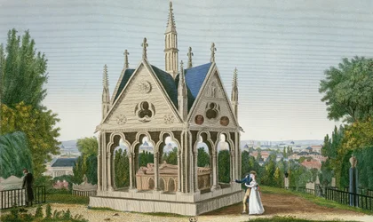 Heloise és Abelard sírja a Pere Lachaise temetőben, 1815-20 (színes metszet)