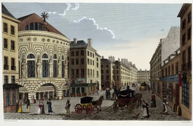 Az Opera Comique Színháza, 1820 körül a Courvoisier 1827-es „"Kilátásai Párizsra" című filmben
