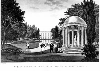 Kilátás a Vénusz-templomra és a Versailles-i Peer Trianon kastélyára – Courvoisier rajza