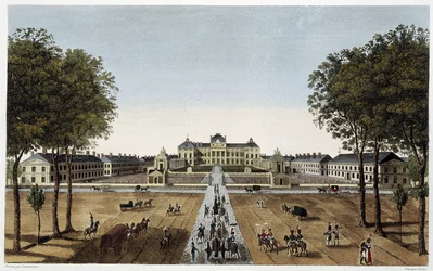 Kilátás a Királyi Katonai Iskolára, kilátás az Avenue Vaugirard felől, kb. 1820 - Courvoisier „"Párizsi kilátásai" című művében