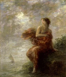 Ariane. Végignézi, ahogy Thesee hajója elhajózik a távolba, és magára hagyottan, magányosan marad. Henri Fantin-Latour (Fantin Latour) festménye.