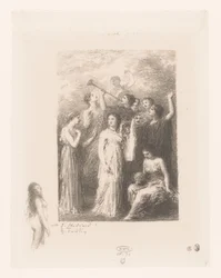 Negen muzen van de Olympus Frontispiece: The Blind Gedichten van André Chénier (sorozat címe) Illusztrációk André Chénier verseihez (sorozat címe)